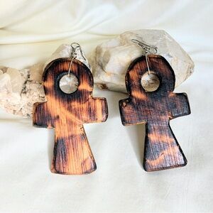Big Wooden Ankh earrings #boho #festival #raver